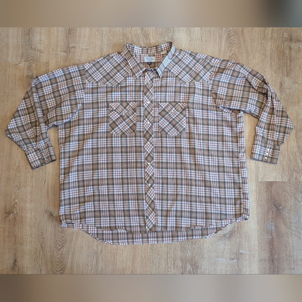 Vintage Pearl Snap Light Weight Plaid Top Ed Frankel's Big Man Tall Man 3XL